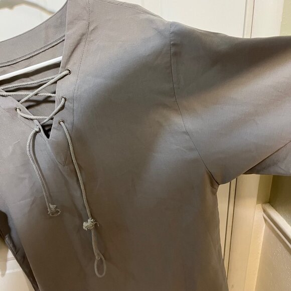 Men's Lace Up Shirt - Loose Fit - Size M - Cotton Linen - Picture 3 of 8